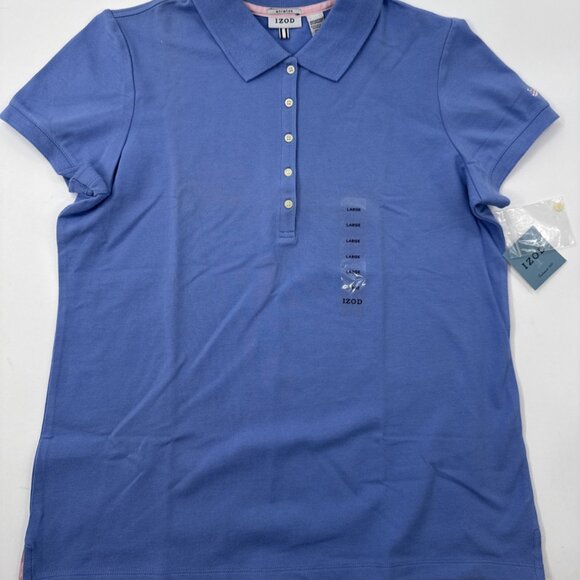 Vintage 90s Izod Polo Shirt Womens Large Blue Stretch 5-Button Preppy NEW - Picture 1 of 10